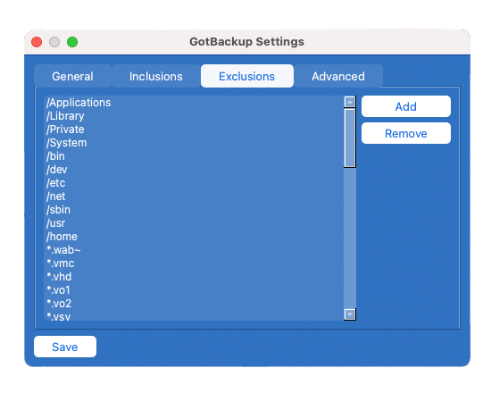 Inclusions Settings panel2